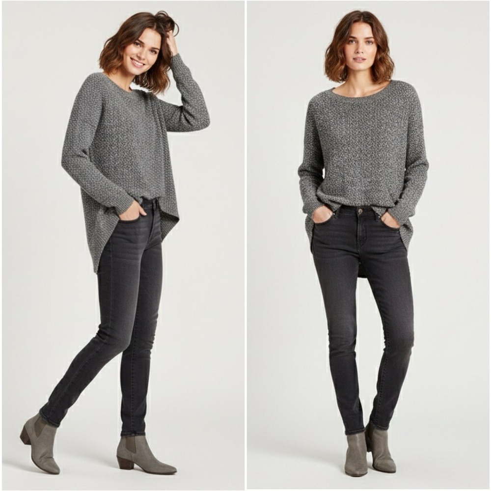Theory Efina Loryelle Gray Marled Tweed Wool Baby Alpaca Silk Sweater, Size XS/P